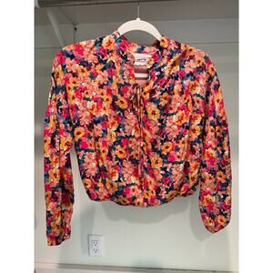 Sadie & Sage Floral Cropped Blouse Bubble Sleeve Size‎ Large